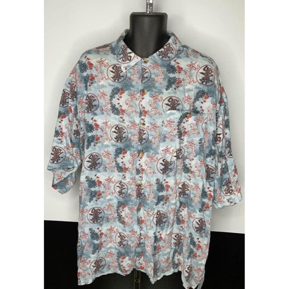 3xl XXXL Greystone Sportswear Summer Shirt Asian Dragon Design Rayon blue red - Picture 1 of 5